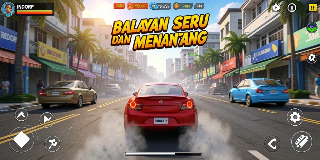 Tampilan aksi balapan seru dalam game INDORP.
