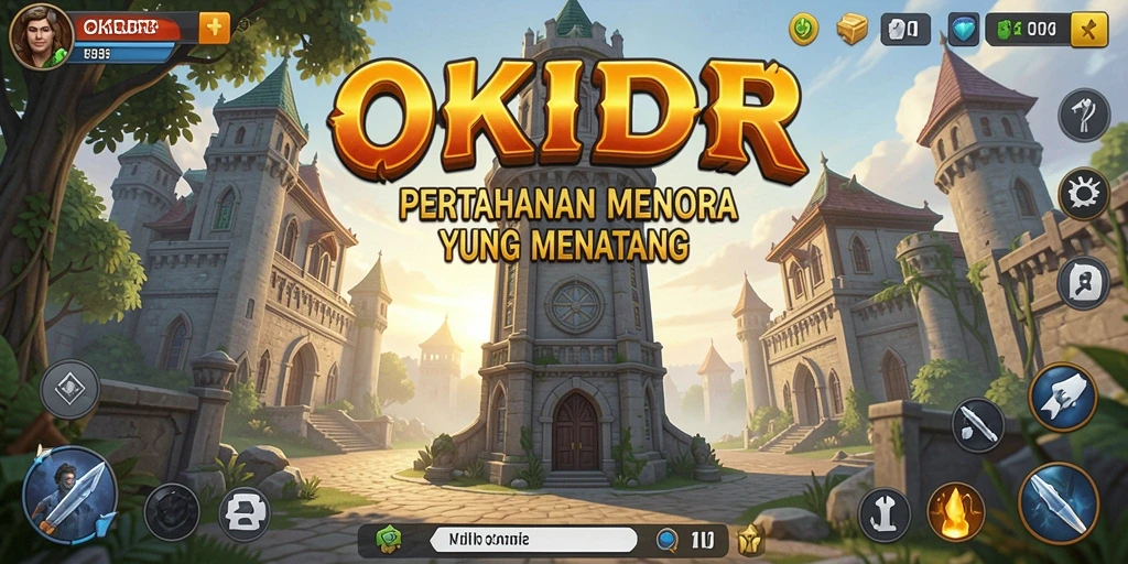 Screenshot gameplay OKIDR menampilkan pertahanan menara yang strategis.