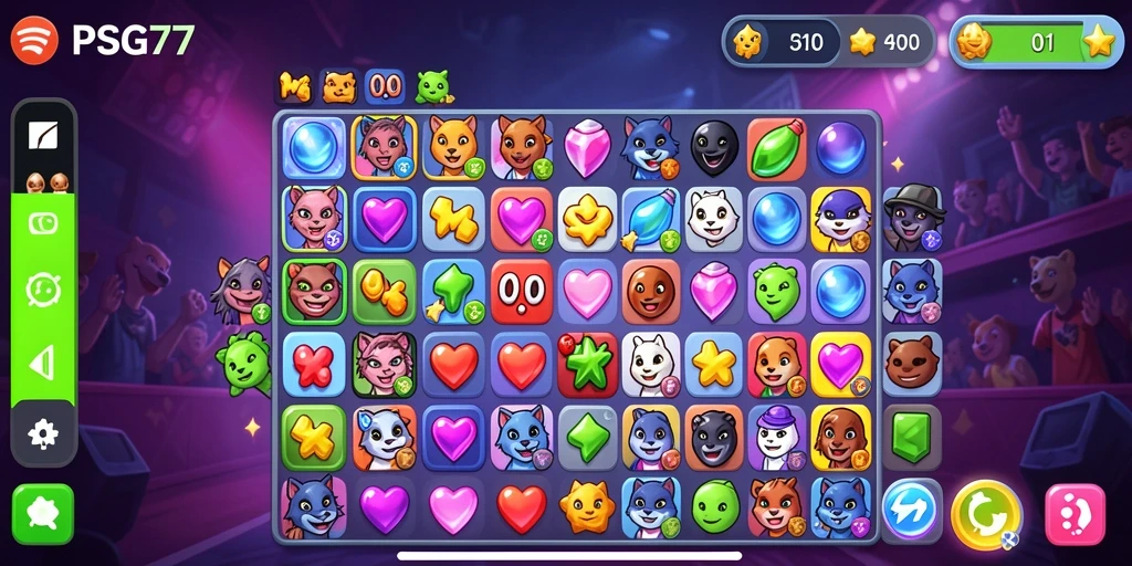 Tampilan gameplay Match-3 yang mengasyikkan dan penuh warna dari PSG77.