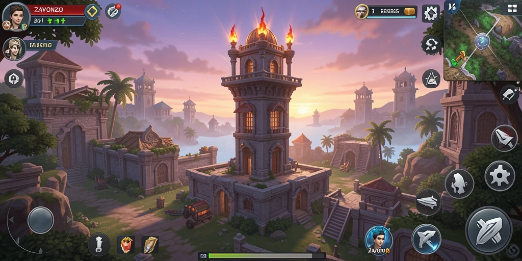 Tampilan gameplay ZAVONZO yang mendebarkan di lingkungan Tower Defense.